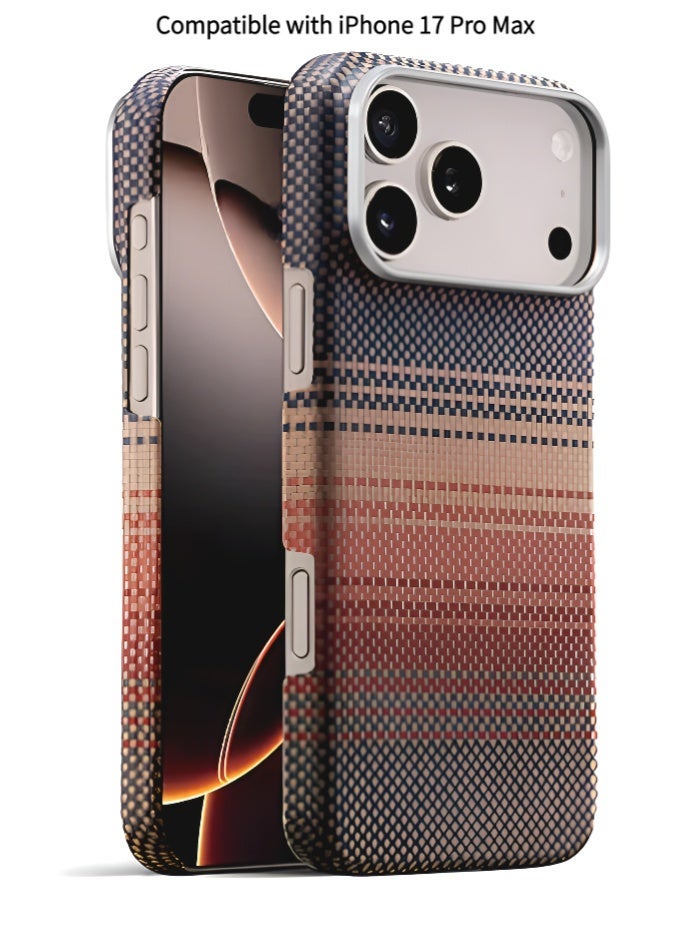 جراب مغناطيسي لهاتف iPhone 17 Pro Max، متوافق مع MagSafe، جراب بسيط فائق النحافة وخفيف الوزن مع إحساس باللمس بدون غطاء، مصنوع من ألياف الأراميد 1500D (غروب الشمس) - Image 1